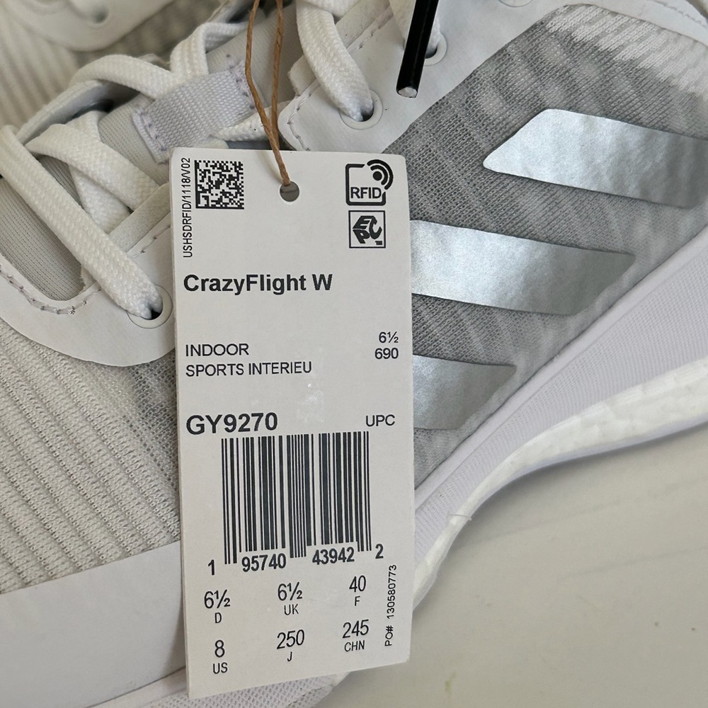 Adidas Crazyflight Shoes White Silver Metallic & Grey Color-way S 8 GY9270 - Picture 14 of 16